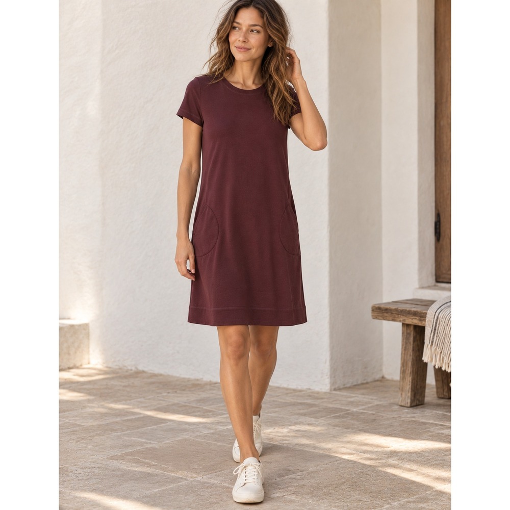 FLAX In Motion Mini Dress Women Sz S Plum Purple Rayon Comfort Soft Everyday